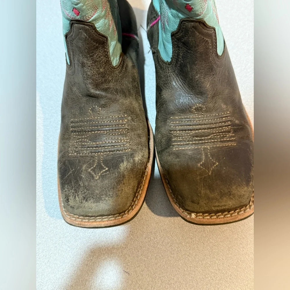 Ariat Kid's Tombstone Western Boot Square Toe Size 3.5 Brown‎ / Blue 10031516